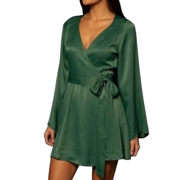 Shore Emerald Green Monterey Bell Sleeve Wrap Dress ~ Large - Picture 2 of 12
